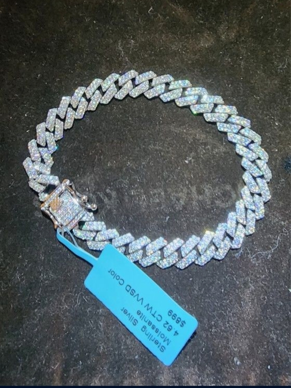 Authentic Moissionite Pave Cuban Link Bracelet in Sterling Silver